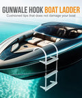 Folding 3 Step Aluminum Boat Ladder With Wide Non Slip Steps For Fishing Pontoon Boats Yacht And Dock Heavy Duty Marine Grade Aluminum Cushioned Gunwale Hooks Adjustable Legs Safe Secure Boarding on yacht