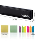 All In One Sticky Notes Set With Dual Scale Ruler Inches And Centimeters in leather case with colored notes and flags, size labeled