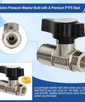 Ball Valve Pressure Washer DN10, 3/8 in metal valve with black knob; two pieces shown