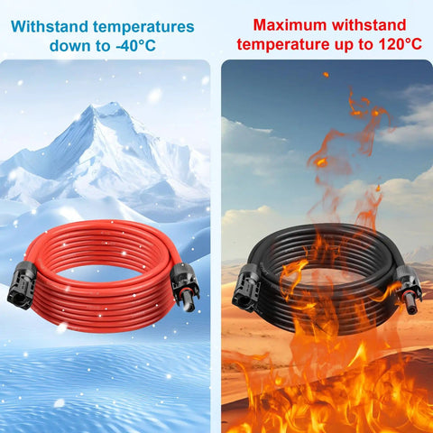 10AWG 50 Feet Solar Panel Extension Cable With Waterproof Male And Female Connectors for extreme temperatures -40°C to 120°C