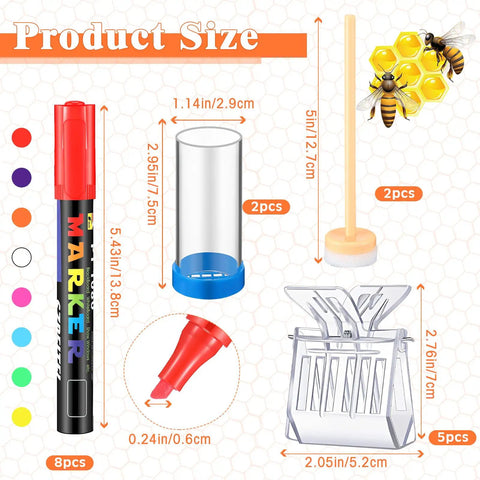 Product size for All In One Queen Bee Marking Kit With 8 Pens 2 Bottles And 5 Plastic Cage Clips For Beekeepers