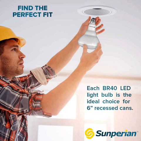 Person installing BR40 LED Flood Light Bulbs 13W To 85W Equivalent 3500K Natural White 1400 Lumens Dimmable Recessed Can Bulb