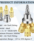 Two Pack 3 Way Air Manifold Hose Splitter Kit with Steel Couplers and NPT Plug for Compressors in Brass Color