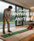 Person using Indoor Golf Putting Mat With Auto Ball Return And 8.7 Feet Of Realistic Green Speed For Multiplayer Home Practice