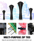 Heavy Duty 400 Pack Assorted Black Cable Ties Kit, 4 Inch, 6 Inch, 8 Inch, 12 Inch Nylon Self Locking Wire Ties