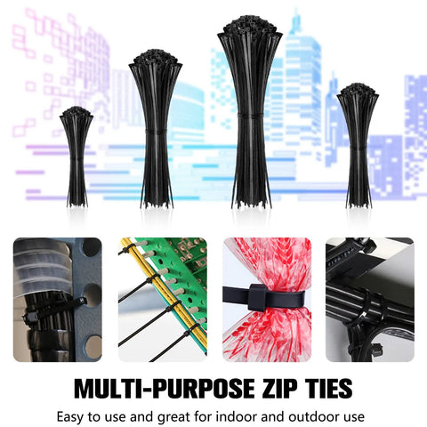 Heavy Duty 400 Pack Assorted Black Cable Ties Kit, 4 Inch, 6 Inch, 8 Inch, 12 Inch Nylon Self Locking Wire Ties