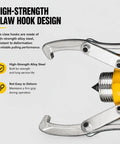 Close-up of high-strength claw hook design on Heavy Duty 5 To 50 Ton Hydraulic Gear Puller With Separate Hand Pump And Long Hose For Tight Spots Forged Steel Arms.