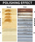 Polishing effect on wood and iron surfaces using 100Pcs 4 Inch Sanding Discs With Hook Loop Backing Pad For Angle Grinder Sander Attachment.