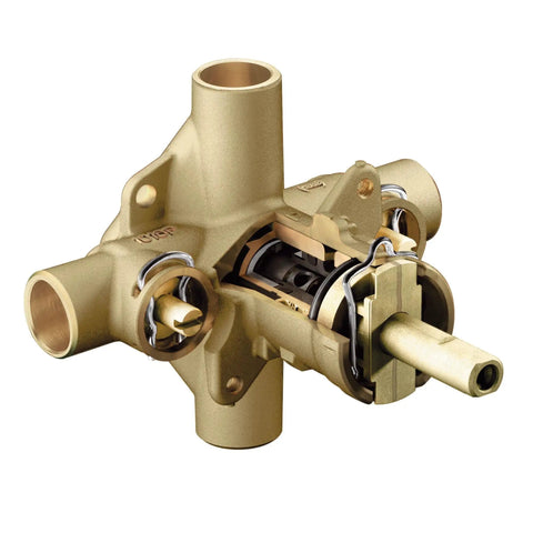 Commercial PosiTemp Pressure Balancing Shower Valve With Stops For 1/2-Inch Sweat CC Connections 1/4 Turn Stops Four-Port Valve