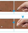 Top Shelf M5 X 50mm Chicago Screw Bind Posts With Ten Millimeter Caps Crafted From Solid Carbon Steel Heavy Duty Hardware Fasteners For Leatherwork And Craft Projects Built Like A Tank Pack Of Fifty Pairs, shown in use attaching to leather.