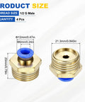 Push To Connect Pneumatic Fittings Four Pack Brass Straight Male Adapters for Six Millimeter Tube and One Half G Thread