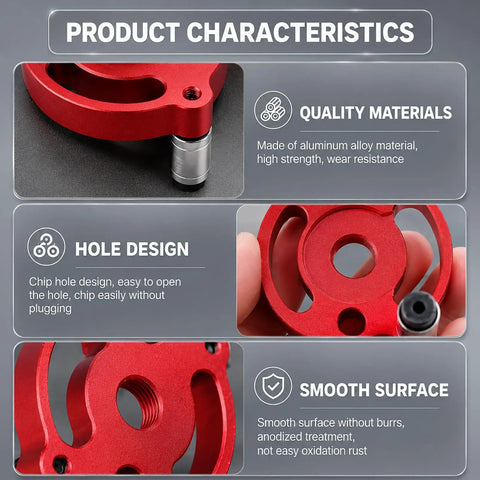 Self Centering Dowel Jig Kit For Knockout Drill Guide Locator Alignment With Heavy Duty Bushings and Quick Release Bits showing aluminum alloy construction and smooth surface.