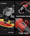 Cordless Angle Grinder With 18V Battery Compatibility, 3-Variable Speed Brushless Motor Up To 8500 RPM, 5/8-11 Spindle Details