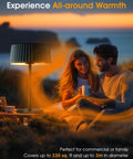 Couple enjoying warmth from Electric Outdoor Infrared Heater 1500W For Indoor And Outdoor Patio Use in a cozy patio setting.