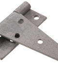Heavy Duty T Hinges Galvanized 6 Inch 2 Pack for Doors and Gates with wide strap, shown in close-up on white background