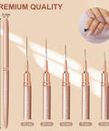 Gold Metallic Nail Art Pens And Liner Brush Set 5Pcs Premium Pro Grade Nail Tools with sizes 5mm to 25mm and easy grip handles.