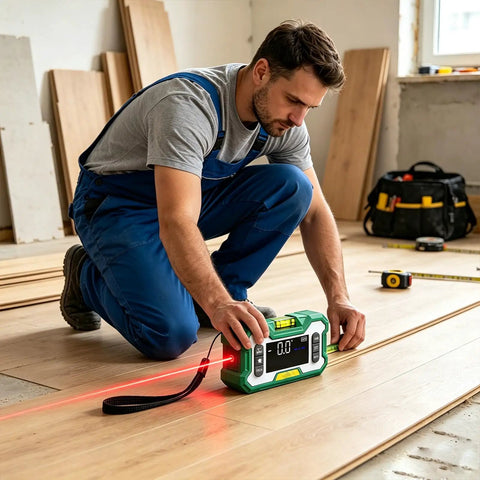 Digital Angle Finder And Level With USB Rechargeable Battery, LCD Display, Magnetic Base, Dual Axis High Precision Inclinometer, Ideal For Woodworking, Miter Saw Alignment, Picture Frame Hanging, And Precise Angle Readouts on wood floor