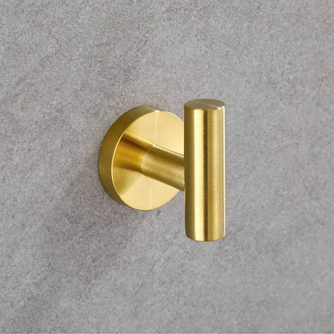 Brushed Gold Bathroom Hardware Set 5-Piece Must Have Wall Mounted Kit with Robe Hook in SUS304 Stainless Steel