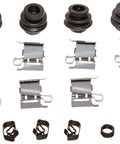 Raybestos R-Line front brake hardware kit for Toyota/Scion; 4 rubber bushings, 4 metal retainers, 4 plastic clips, 2 rings