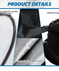 Detail view showing strong magnetic double bar magnet and silver water-proof fabric of Heavy Duty EV Charging Port Cover Keeps Your Electric Ride Safe With All Season Weatherproof Shields Strong Mag Grip Blocks Rain Snow Ice And UV Rays For Rock Solid Charging Connection In Matte Black.