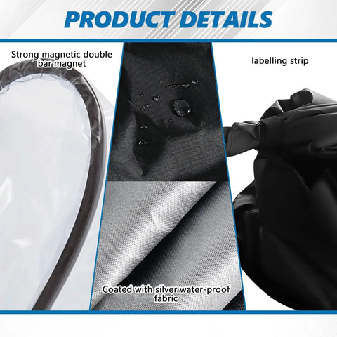 Detail view showing strong magnetic double bar magnet and silver water-proof fabric of Heavy Duty EV Charging Port Cover Keeps Your Electric Ride Safe With All Season Weatherproof Shields Strong Mag Grip Blocks Rain Snow Ice And UV Rays For Rock Solid Charging Connection In Matte Black.