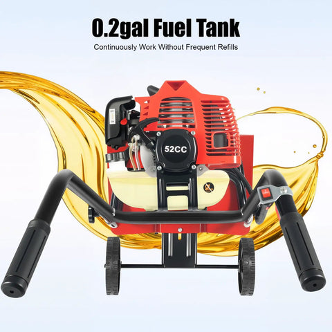 Powerful 52cc Gas Powered Tiller For Dense Soil, mini hand cultivator with 0.2-gallon fuel tank and ergonomic handles