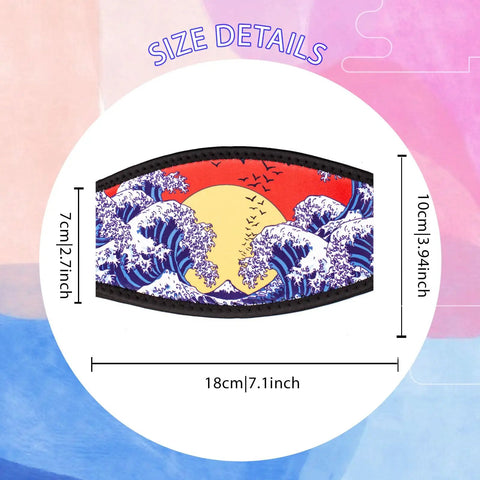 Cyberpunk Style Neoprene Diving Mask Strap Covers Set Four Pieces For Swimming Goggles Head Band Slap On Replacement Accessories Water Sport Gear Bright Color Codes For Quick Easy Identification And Fun Underwater Adventures featuring wave design, 18cm length.