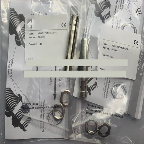 Proximity Switch Sensor NBB2-12GM50-A2-V1 E2-V1 in packaging with installation components for industrial automation.