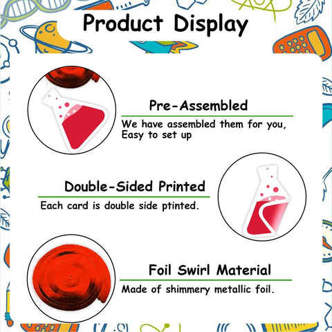 Periodic Table Birthday Banner And Chemistry Theme Backdrop For Science Classroom Party Decor; features foil swirl material and pre-assembled, double-sided printed elements.
