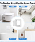 12 Pack White Plastic 4x4 Access Panels for Drywall Ceilings with a Nifty Hidden Hinge Mechanism shown in installation examples.