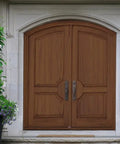 Smooth Operator Liquid Wood Gel Stain transforms front double doors into deep dark oak finish with beautiful potted plants.