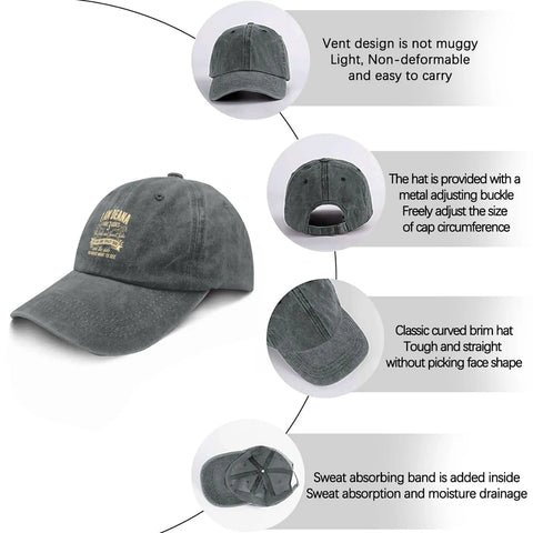 Lightweight Distressed Baseball Cap For Women With Washed Low Profile Style, Adjustable Buckle Strap details and breathable design.