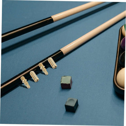 Heavy Duty Copper Pool Cue Extension Screws Four Pack Tough Shaft Connector Joints For Billiard Cue Repairs on blue felt.