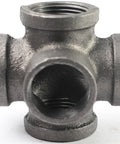 Five Way Side Exit Cross Cast Iron Pipe Fitting For Old School Vintage Style DIY Projects, Furniture And Shelves, Three Quarters Inch Angle Connector