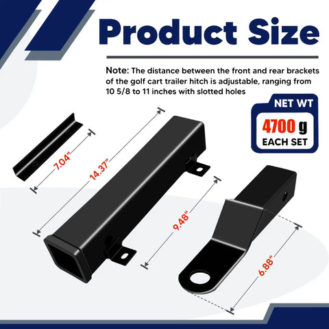 2 Inch Receiver Golf Cart Trailer Hitch For Rear Seat Back Mount Fits Club Car EZGO Yamaha with size dimensions