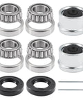 Two-set trailer wheel hub bearing kit with 30x52x10mm TC seals, 52mm dust covers, cotter pins
