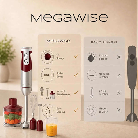 Kickass Immersion Hand Blender With Five Multifunction Attachments And Twelve Variable Speed Settings Whips Up Soups Purees And Smoothies Effortlessly A Real Game Changer For Your Countertop with attachments and blending options.