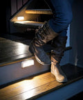 Wireless Motion Sensing LED Night Lights Six Pack Tiny Stick Anywhere White Battery Powered Auto On When Motion Is Detected In Darkness Great For Hallways Closets And Stairs illuminating steps