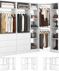 Hella Spacious Corner Closet Organizer Featuring Heavy Duty Drawers And Ample Shelving For Big Time Wardrobe Management To Quickly Square Away Your Cluttered Nooks Today with clothes, shoes, and accessories neatly arranged.