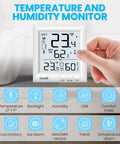 Hand holding All In One Indoor Outdoor Weather Station Thermometer with Wireless Sensor, showing large LCD display