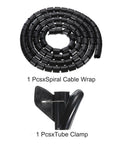 Spiral Tube Wrap Cable Kit and Management Sleeve, 3 Meter Length, 42mm Inner Diameter, with black wire clamp for DIY projects