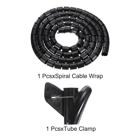 Spiral Tube Wrap Cable Kit and Management Sleeve, 3 Meter Length, 42mm Inner Diameter, with black wire clamp for DIY projects