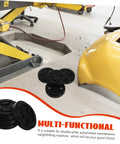 4 Pack Jack Stand Pads Rubber Lifting Blocks For Vehicle Undercarriage Protection Universal Fit For Two Post Hoists Non Slip Lift Pad Adapters For Garage Jacks And Auto Lifts, black rubber pads on garage floor near hoist equipment.
