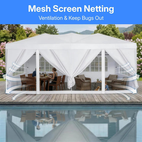 10x20 Ft Pop Up Canopy Tent With Six Sidewalls And Mosquito Netting, Heavy Duty Commercial Instant Outdoor Shelter in use