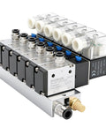 Six Station Solenoid Valve Manifold For 12V DC Systems, Pneumatic Air Valve, 3 Way 2 Position, One Quarter Inch Port, Model 3V210-08