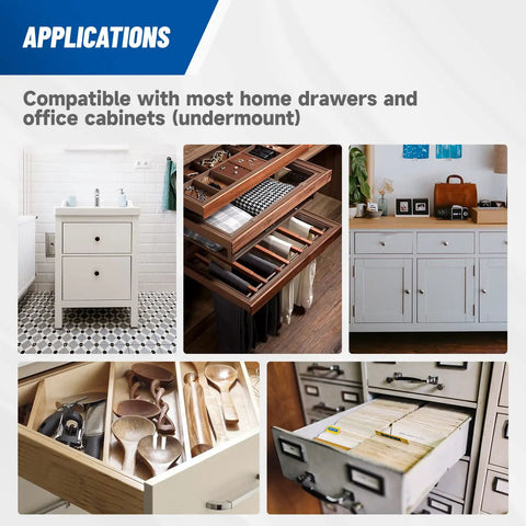 Various home and office drawer applications using Undermount Soft Close Drawer Slides For 21 Inch Drawers Ball Bearing Full Extension Rails.