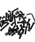 Built Tough 48 Piece Button Head Socket Cap Screw Kit With Five Sizes Plus Rugged Hex Key Black Oxide Treated 10.9 Grade Fully Threaded Bolts scattered.