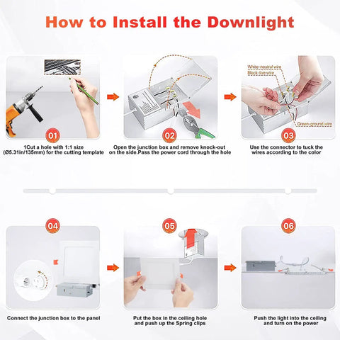 Installation guide for 12 Pack 5 Inch Ultra Thin LED Square Can Light Retrofit with Junction Box Bangin Brightness 850 Lumens CRI85 Dimmable