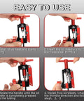 Smooth Operator 2 In 1 Hydraulic Disc Brake Needle Driver Insertion Tool With Heavy Duty Aluminum Tubing Cutter, showing usage steps.