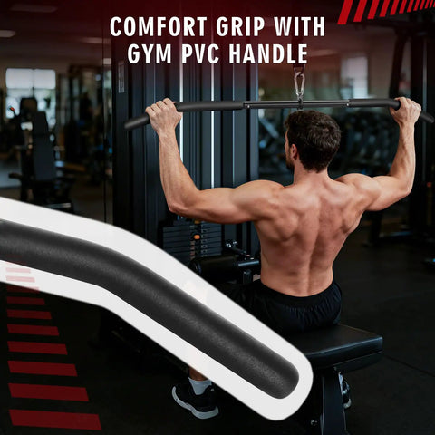 Back view using 39.7-Inch Lat Pulldown Bar With 360-Degree Rotation And Rubber Handle For Gym Cable Machine Attachments Pro-Grade